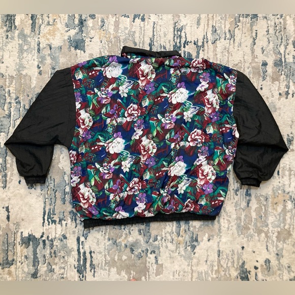 C01 2B Active 80s 90s Floral Windbreaker Bomber Jacket VTG Black Colorful Sz 1X - Picture 11 of 16